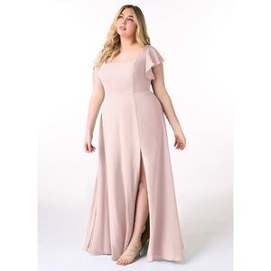 Azazie Blushing Pink Bondi Chiffon Dress with Flutter Sleeves